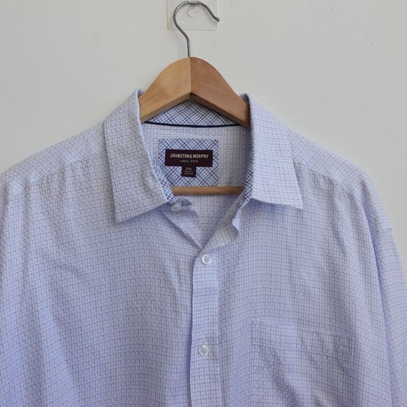 Johnston Murphy‎ Shirt Mens Size 2XL Blue Cotton Oxford Dress Plaid Button Light - Picture 5 of 8